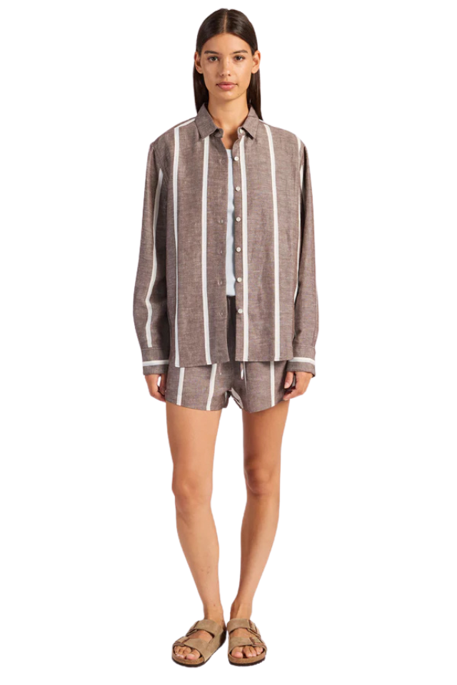Alma Stripe Shirt - Coffee Bean/Bleach Blue
