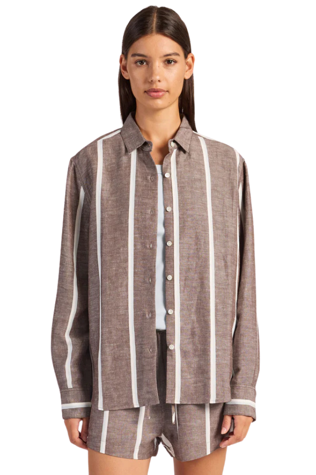 Alma Stripe Shirt - Coffee Bean/Bleach Blue