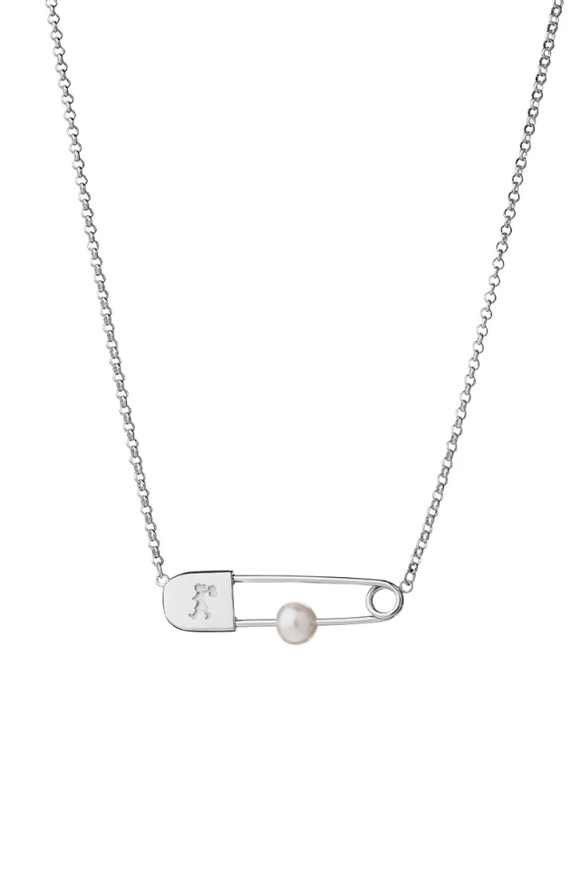 Runaway Safety Pin Necklace with Pearl