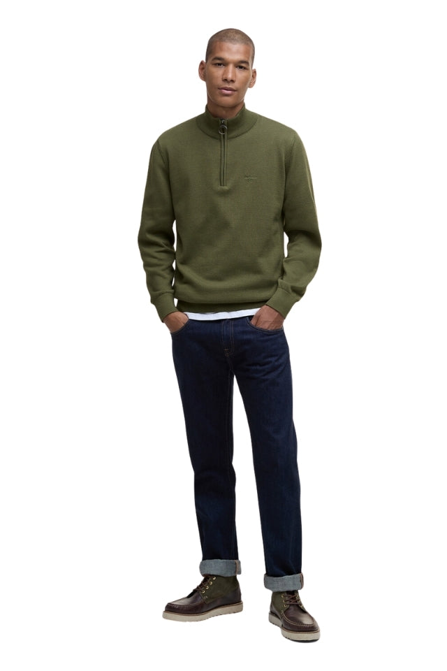 Cotton Half Zip Knitted Jumper - Winter Moss