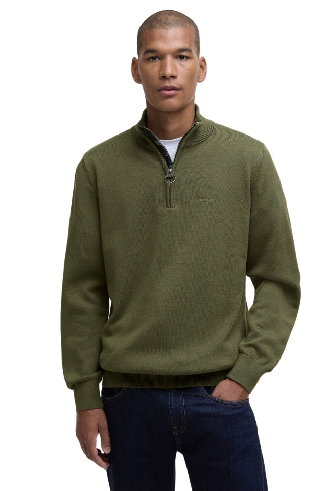Cotton Half Zip Knitted Jumper - Winter Moss