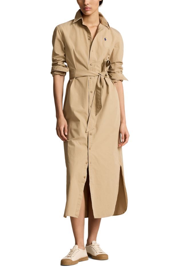 Belted Cotton Midi Shirtdress - RL Khaki