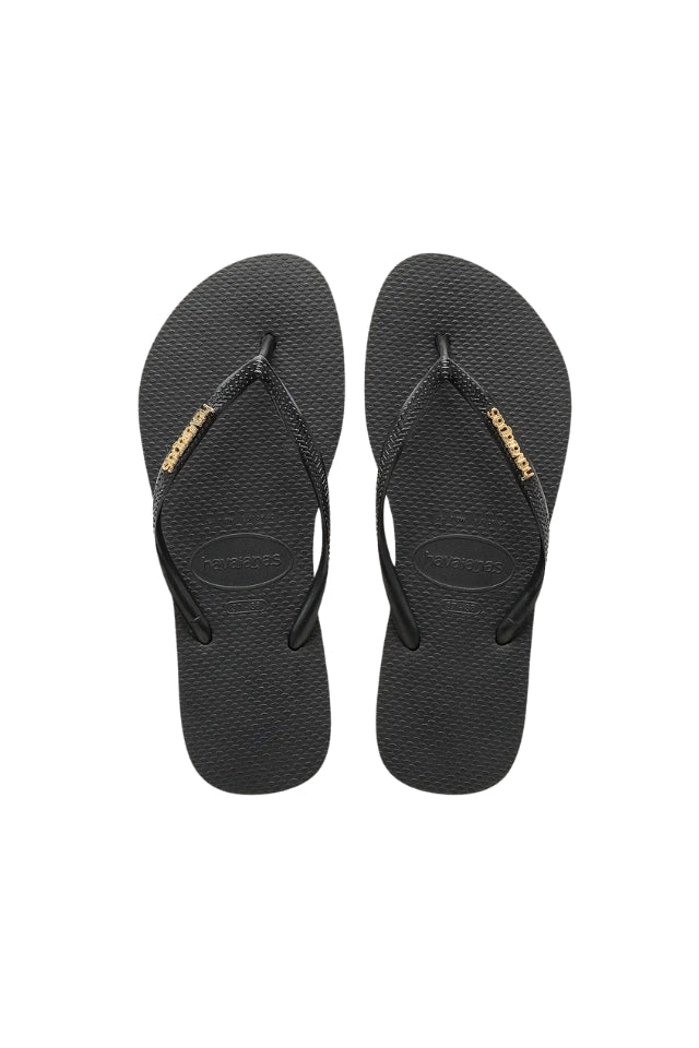 Slim Logo Metallic Jandals - Black/Gold
