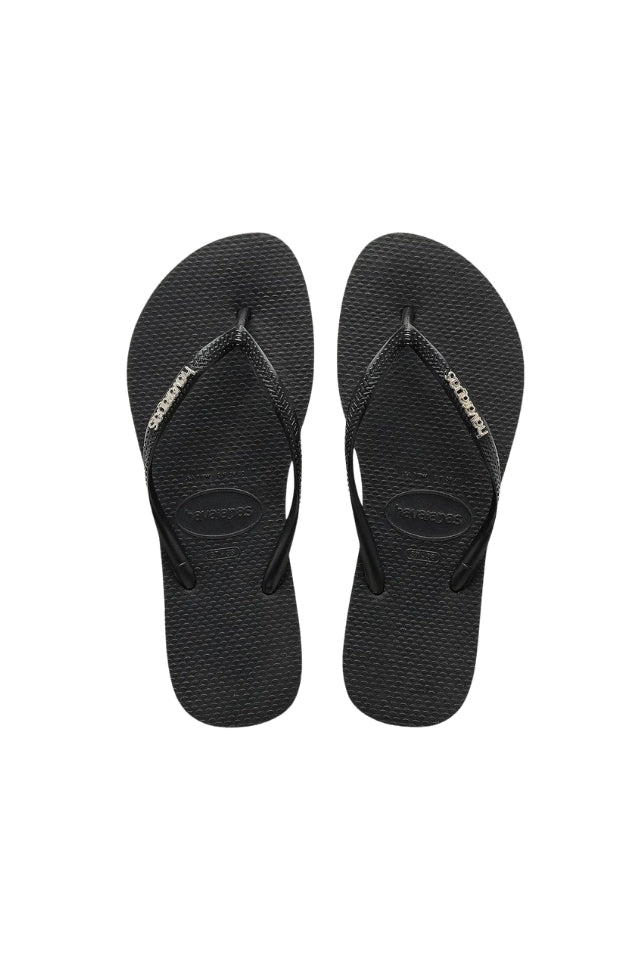 Slim Logo Metallic Jandals - Black/Silver