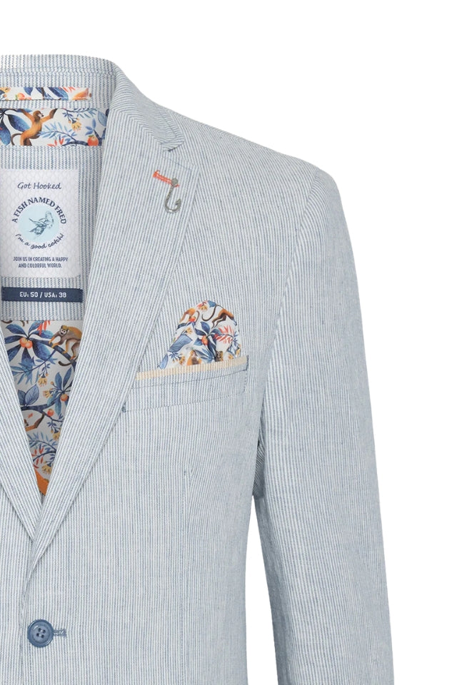Linen Stripe Blazer - Light Blue