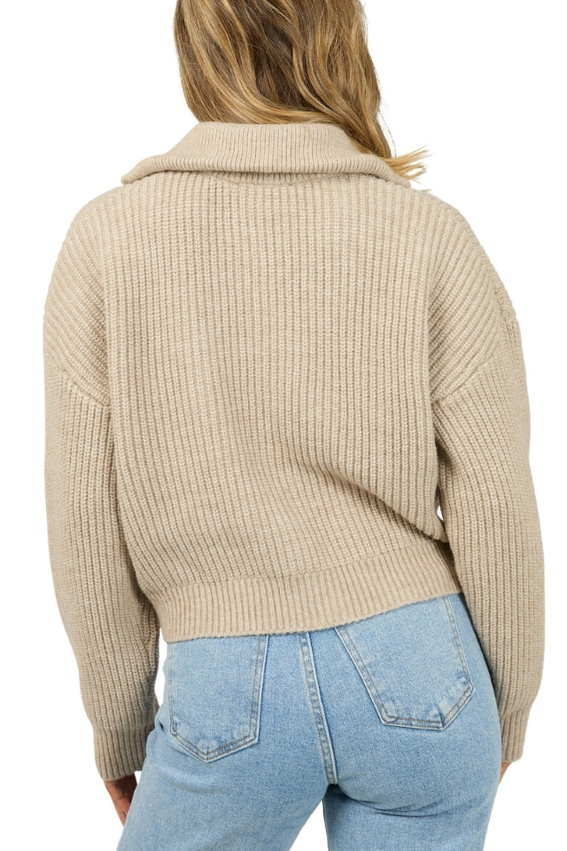 Bridie Knit Zip Thru - Oat