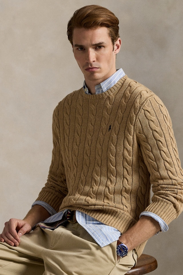 Cable-Knit Cotton Sweater - Brown