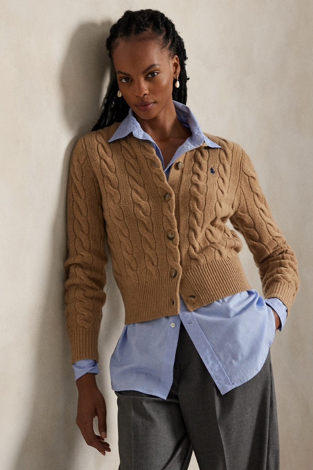 Cable-Knit Wool-Cashmere Cardigan - Medium Beige