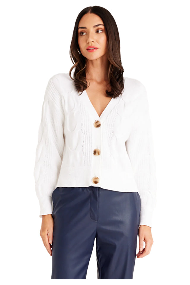 Cable Css23302 Cotton Cable Cardigan White 