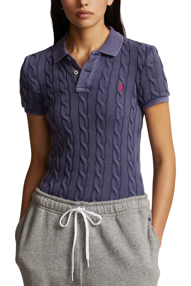 Cable Knit Polo Shirt - Newport Navy