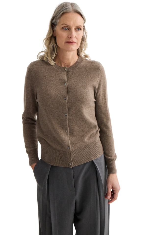 Cashmere Crewneck Cardigan - Cocoa Marle