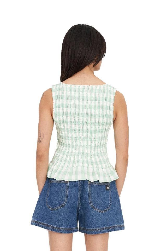 Celine Gigi Shirred Top - Matcha/Chalk