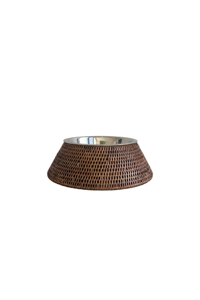 Rattan Pet Bowl with Stainless Steel Inner - Large