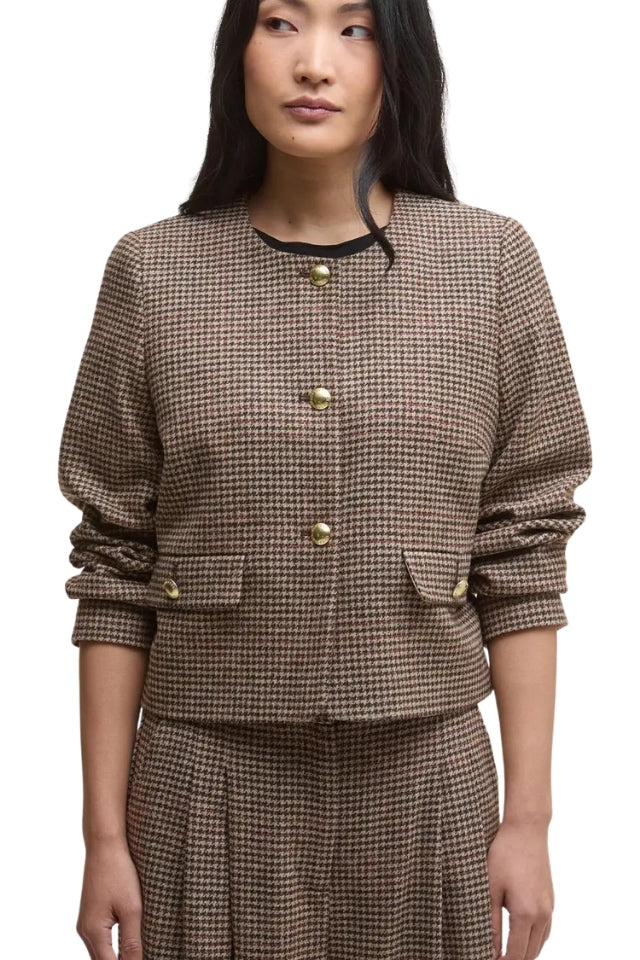 Corina Collarless Tailored Jacket - Brown/Orange Check