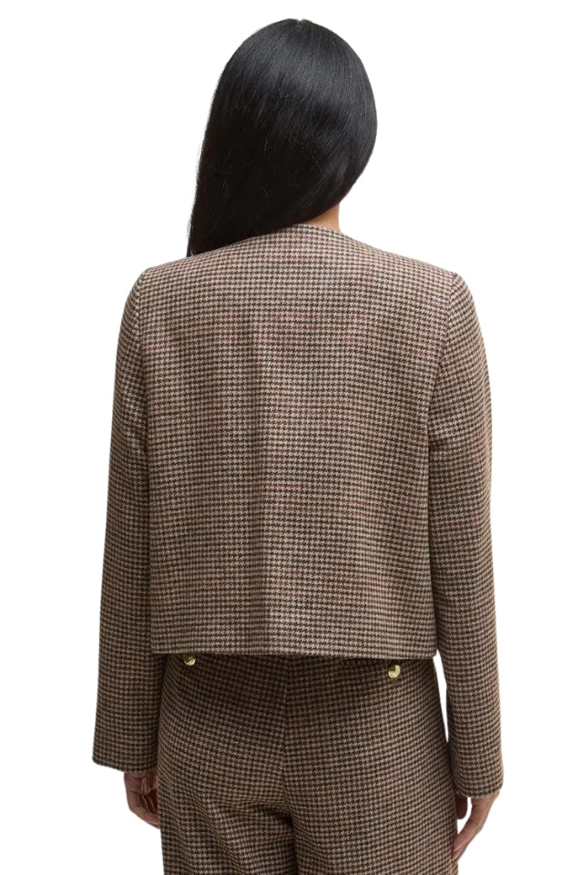 Corina Collarless Tailored Jacket - Brown/Orange Check