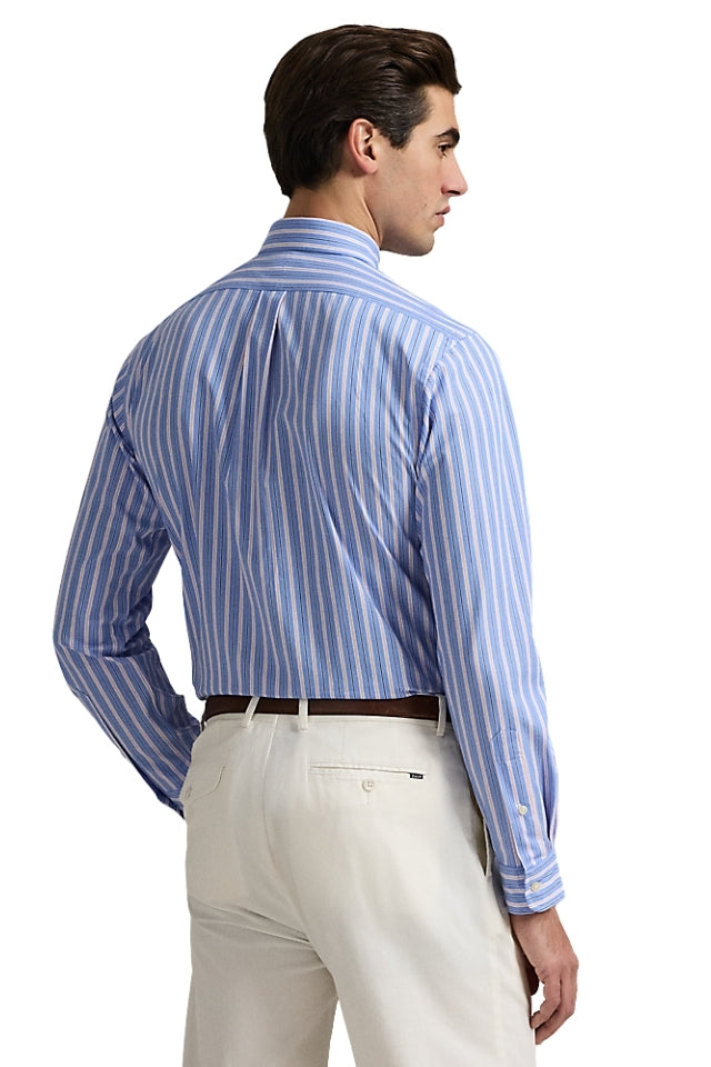 Custom Fit Striped Stretch Poplin Shirt - Blue/Pink/Multi