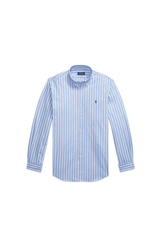 Custom Fit Striped Stretch Poplin Shirt - Blue/Pink/Multi