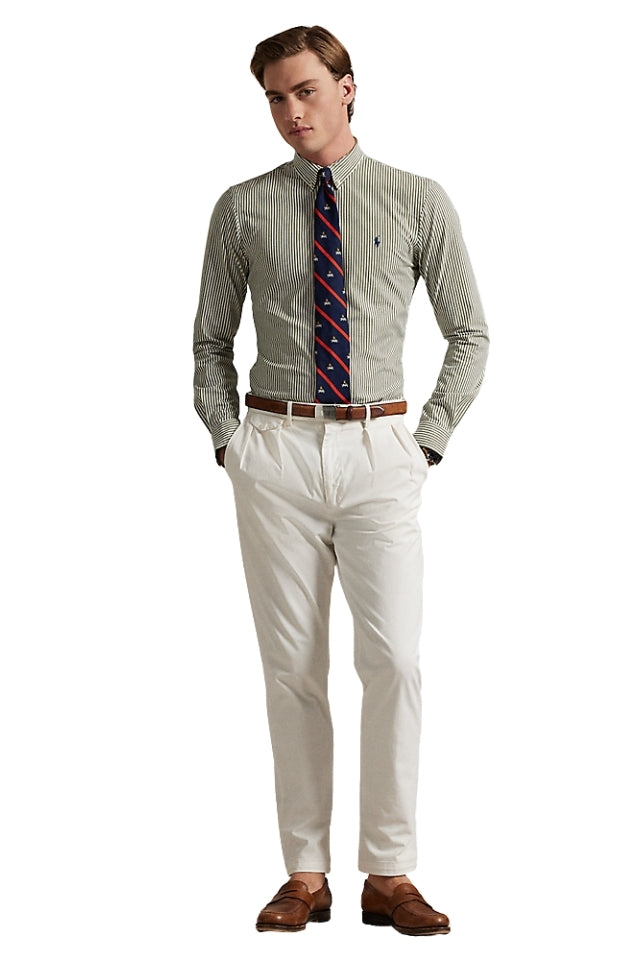 Custom Fit Striped Stretch Poplin Shirt - Garden Trail/White
