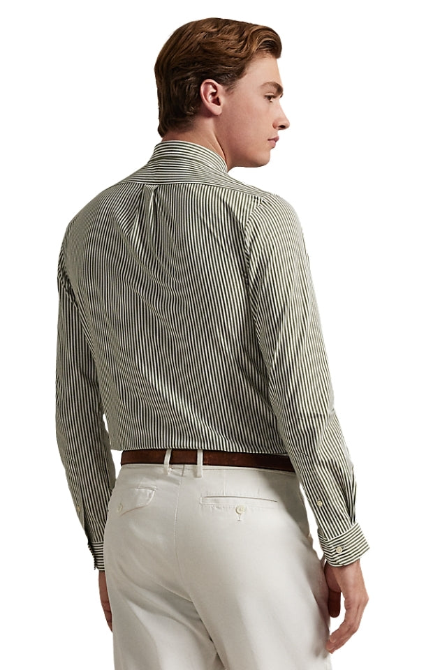 Custom Fit Striped Stretch Poplin Shirt - Garden Trail/White