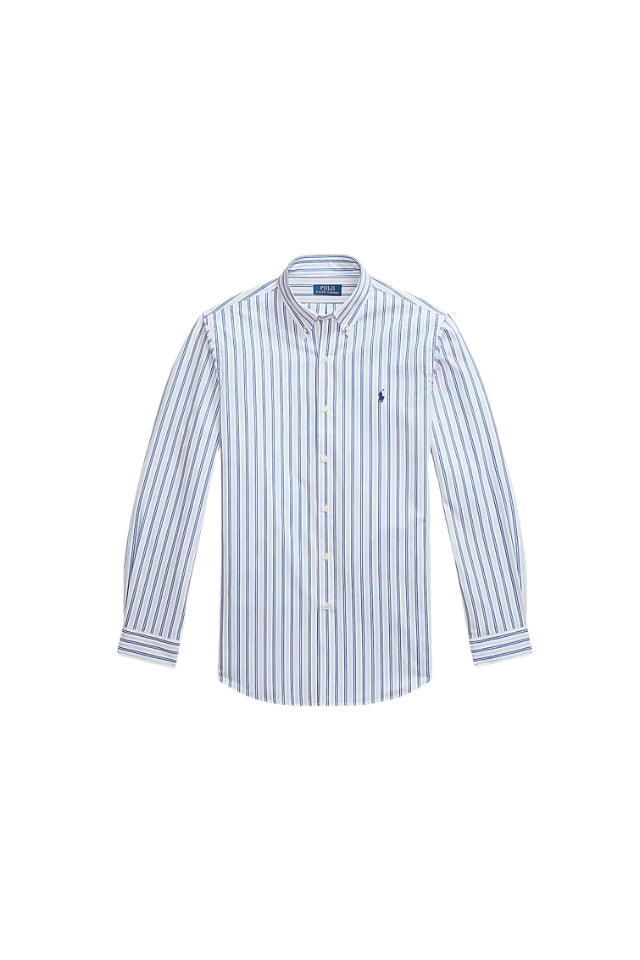 Custom Fit Striped Stretch Poplin Shirt - White/Blue/Multi