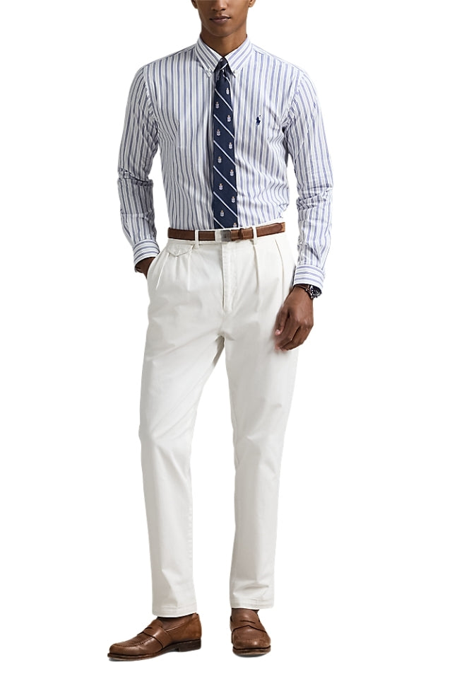 Custom Fit Striped Stretch Poplin Shirt - White/Blue/Multi