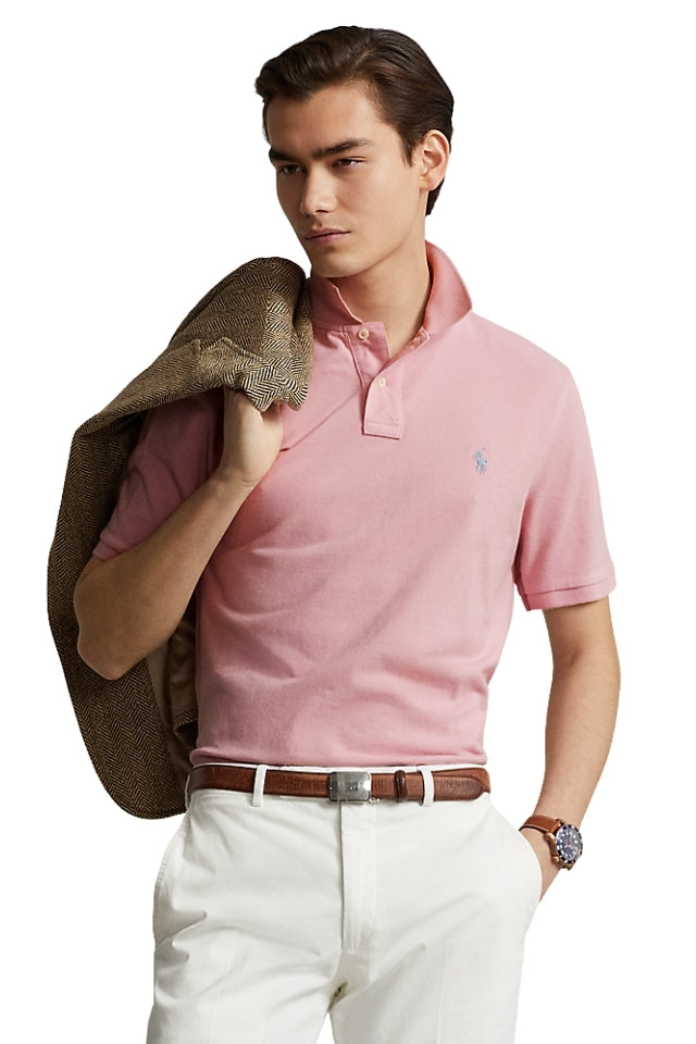 Custom Slim Fit Mesh Polo - Light Pastel Pink
