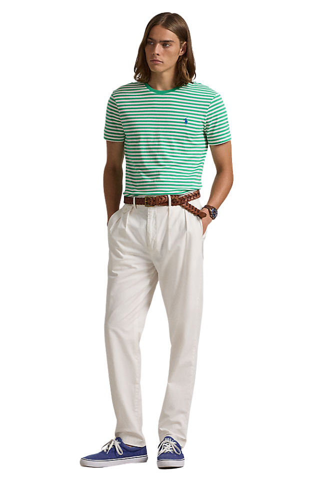 Custom Slim Fit Striped Jersey T-Shirt - Summer Emerald/White