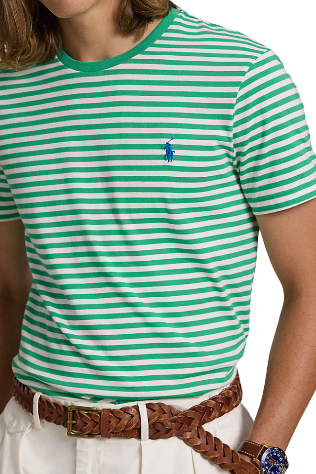 Custom Slim Fit Striped Jersey T-Shirt - Summer Emerald/White
