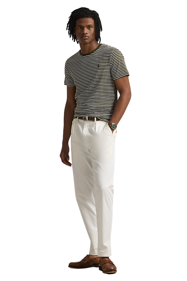 Custom Slim Striped Soft Cotton T-Shirt - Armadillo/White