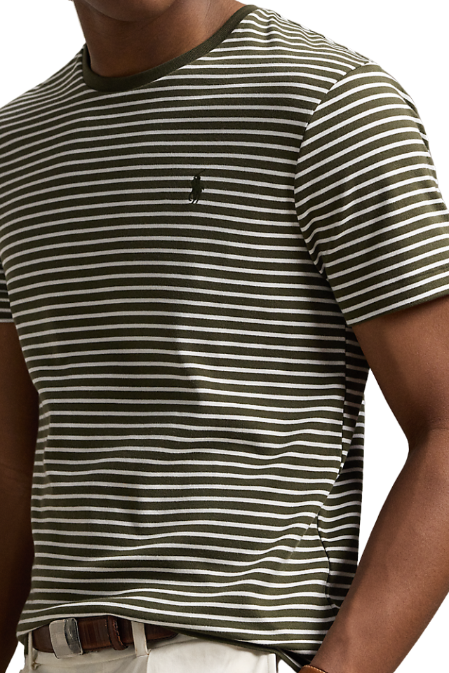 Custom Slim Striped Soft Cotton T-Shirt - Armadillo/White