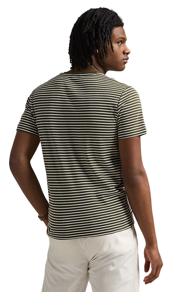 Custom Slim Striped Soft Cotton T-Shirt - Armadillo/White