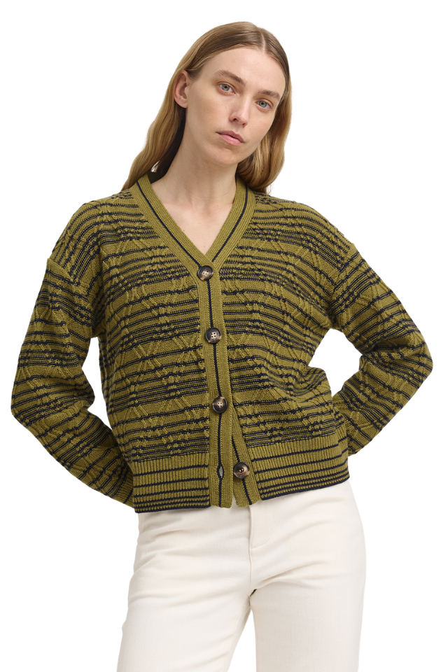 Diamond Cable Cardigan - Cardamon Navy