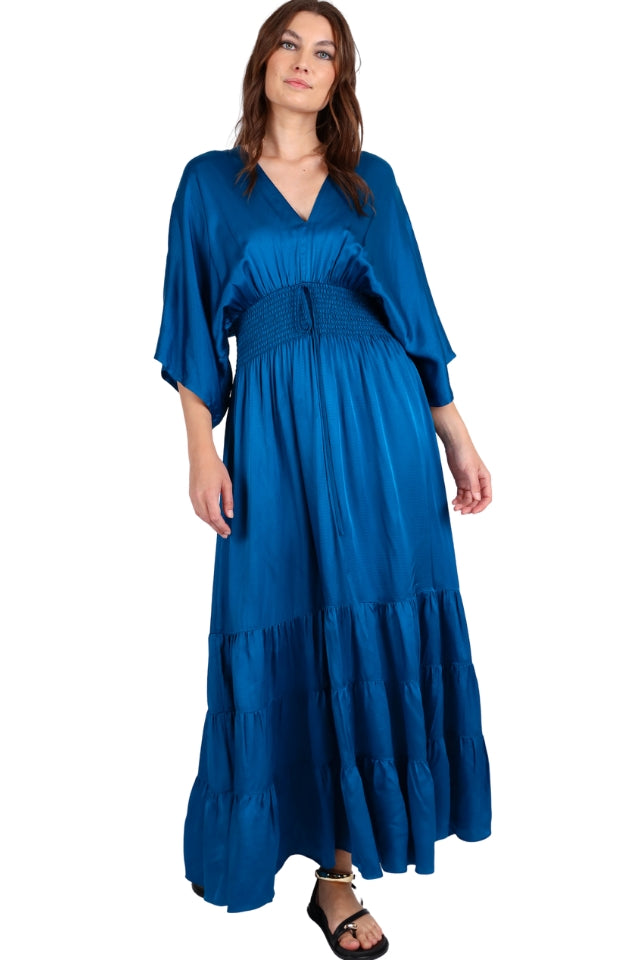 Dimple Satin Maxi Dress - Blue