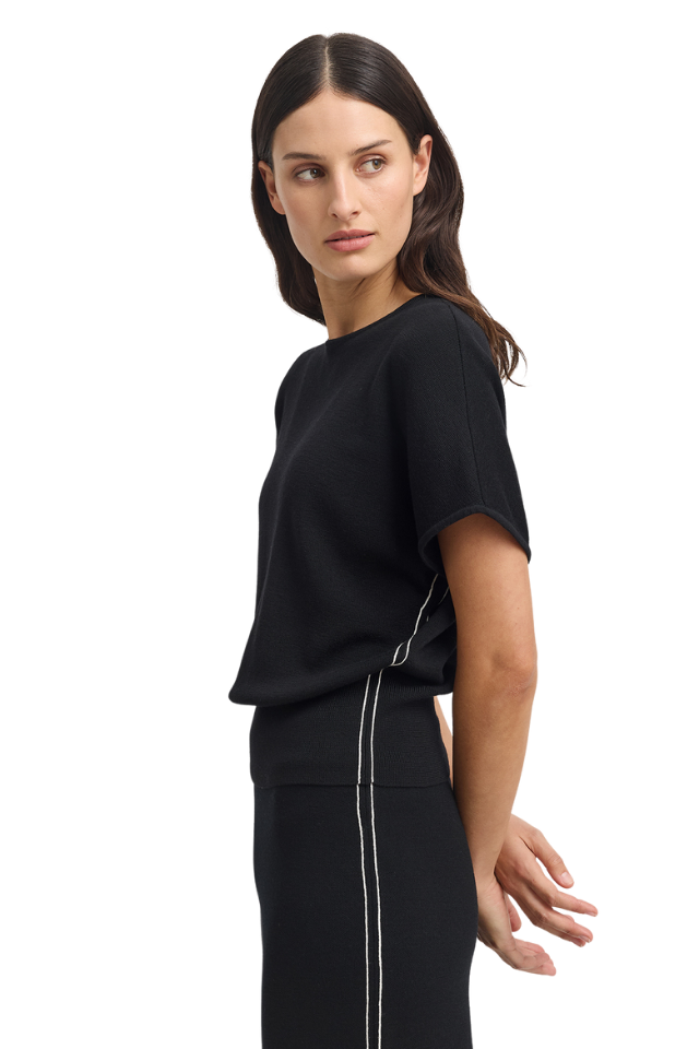 Wide Leg Knt Pant - Black White Stripe