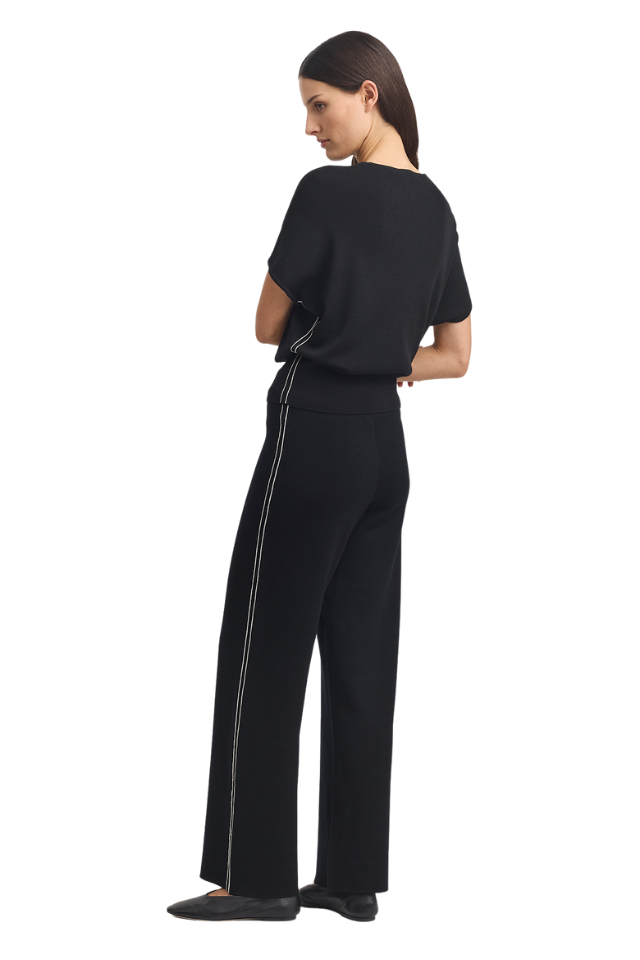 Wide Leg Knt Pant - Black White Stripe