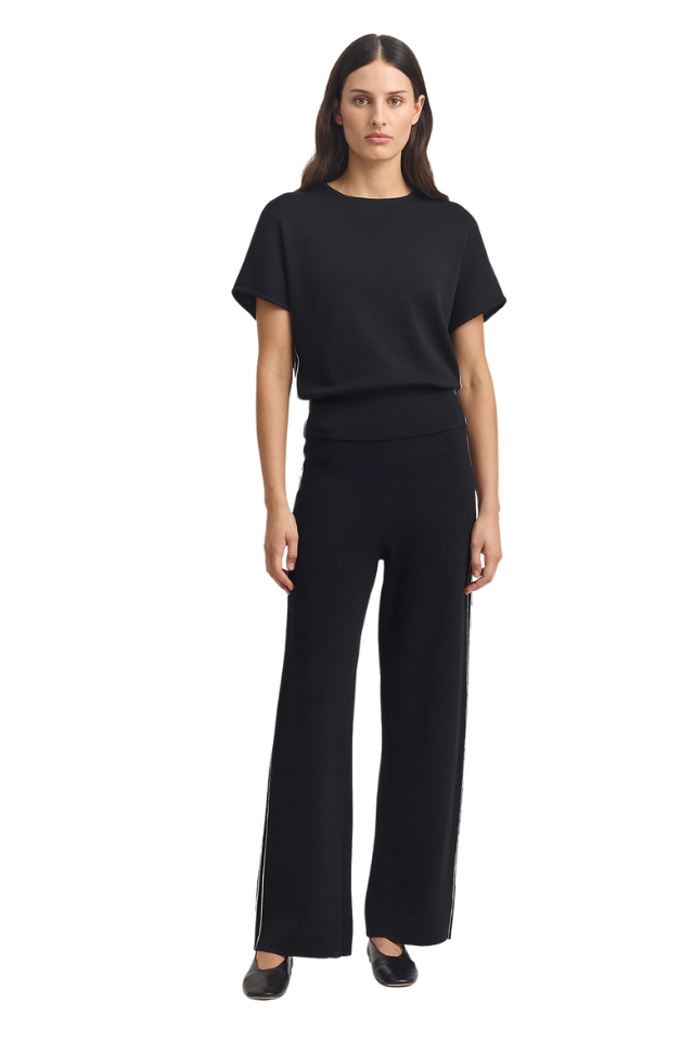 Wide Leg Knt Pant - Black White Stripe