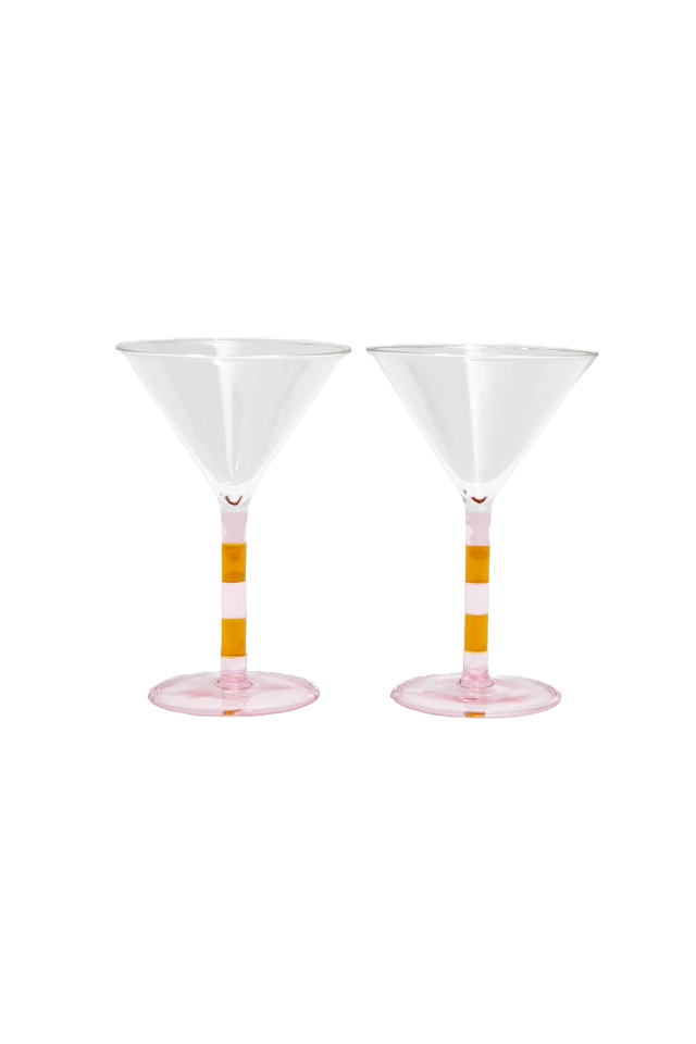 Stripe Martini Glasses Pink, Amber - Set 2