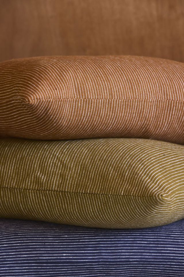 Fine Striped Linen Cushion Cover - Orange Peel