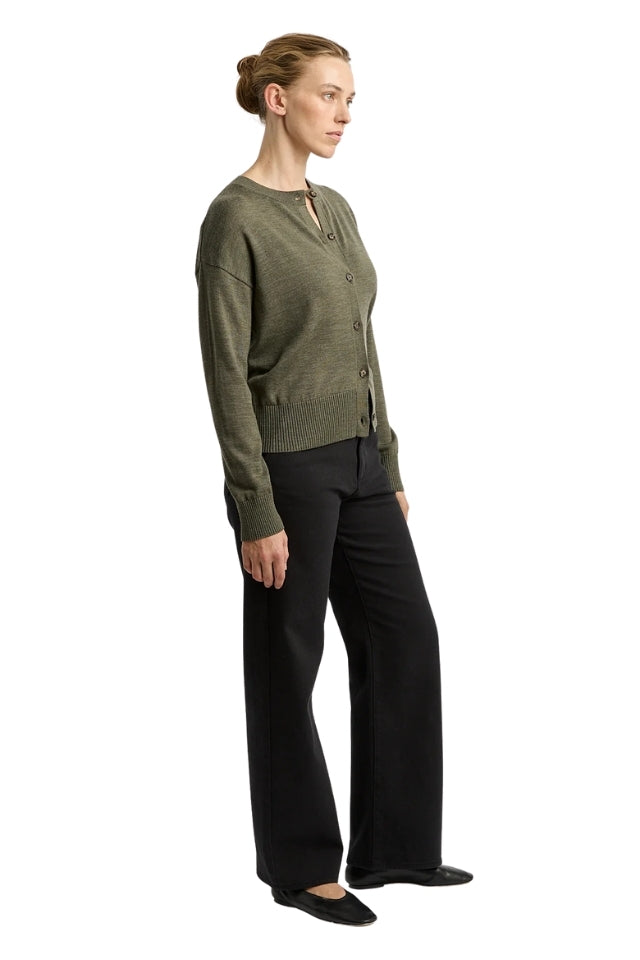 Fine Knit Cardigan - Kale