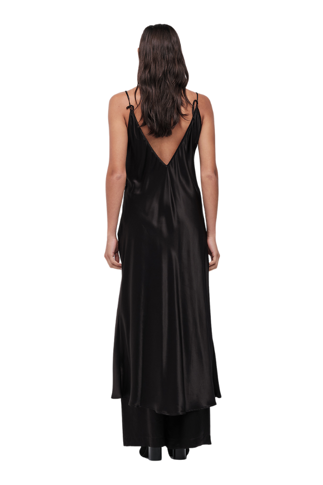 Fold Exude Slip Dress - Black Satin