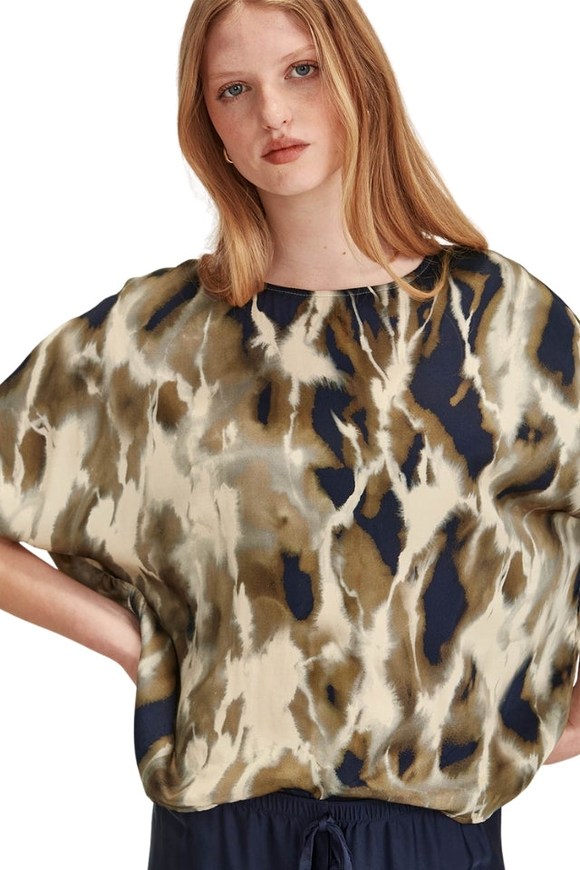 Gabbie Print Top - Navy/Khaki