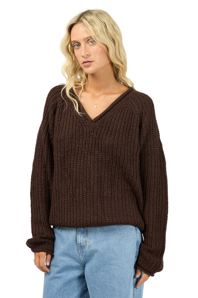 Hali V-Neck Knit - Brown