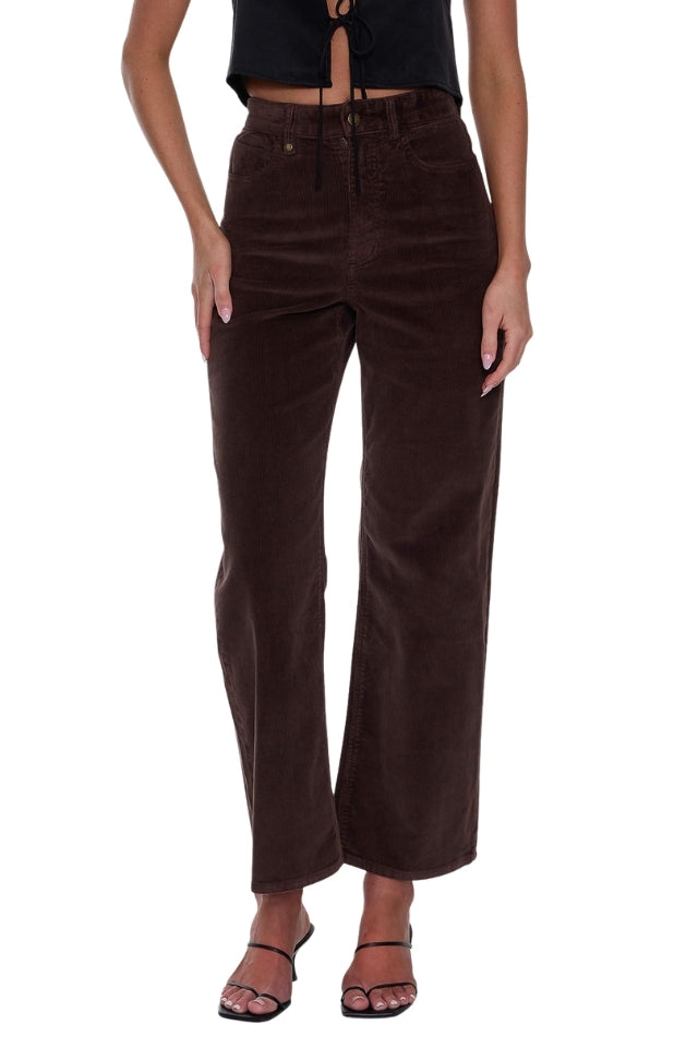 Holly High Rise Stretch Wide Cord Pant - Bitter Chocolate