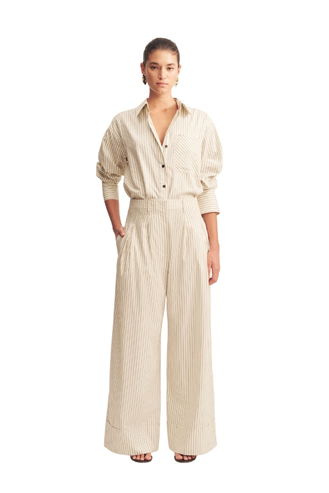 Hudson High Waisted Relaxed Pant - Blanc Pinstripe