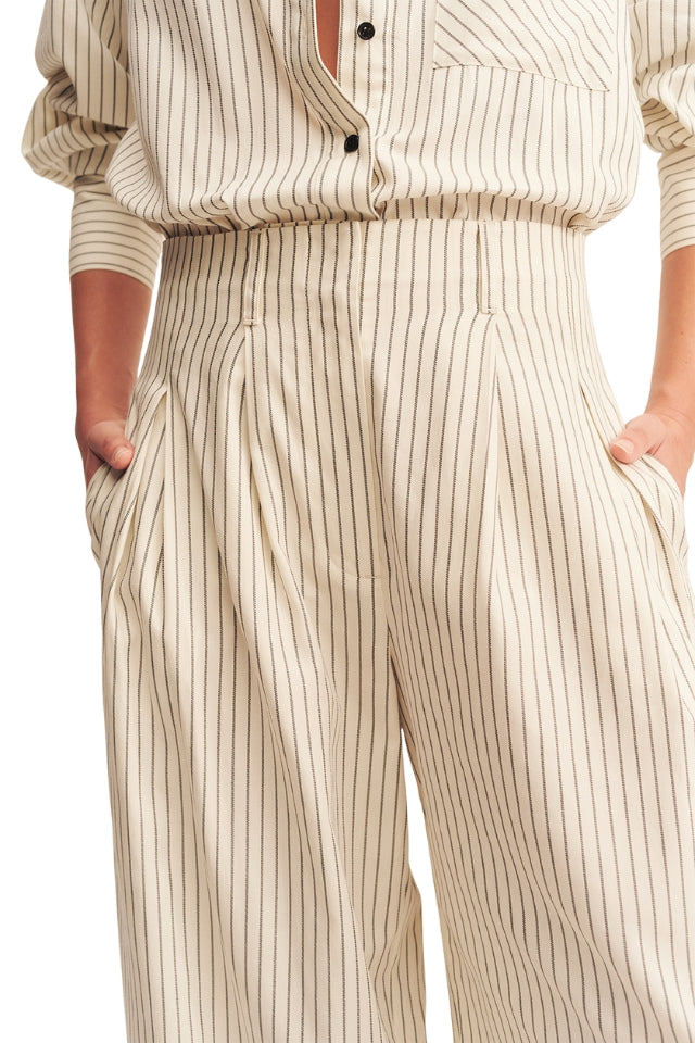Hudson High Waisted Relaxed Pant - Blanc Pinstripe