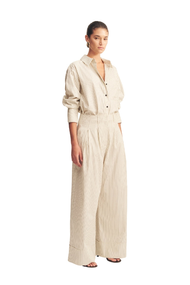 Hudson High Waisted Relaxed Pant - Blanc Pinstripe