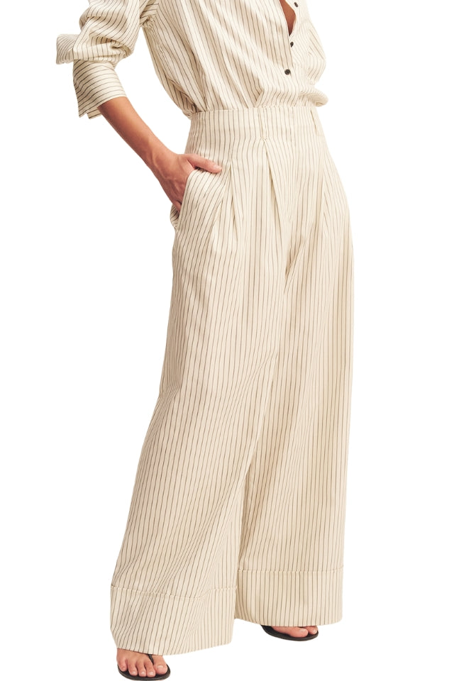 Hudson High Waisted Relaxed Pant - Blanc Pinstripe
