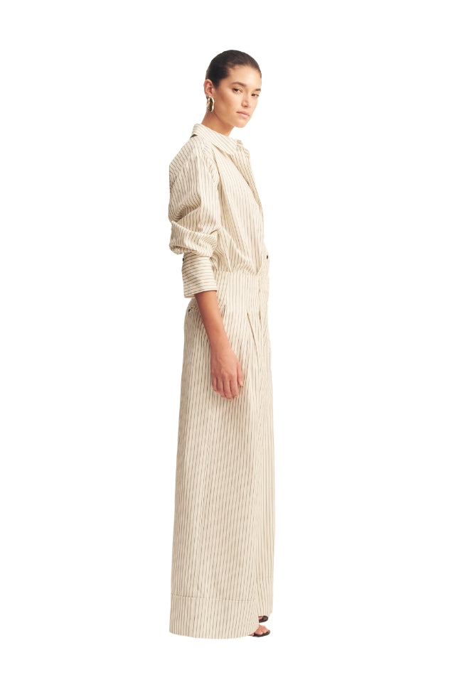Hudson High Waisted Relaxed Pant - Blanc Pinstripe