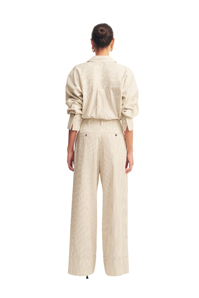 Hudson High Waisted Relaxed Pant - Blanc Pinstripe