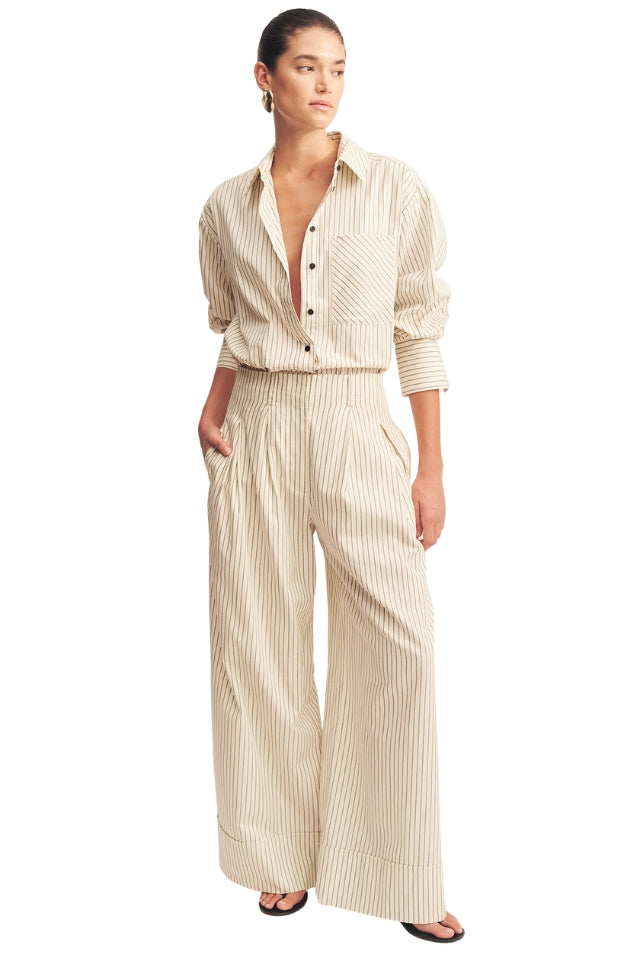 Hudson High Waisted Relaxed Pant - Blanc Pinstripe